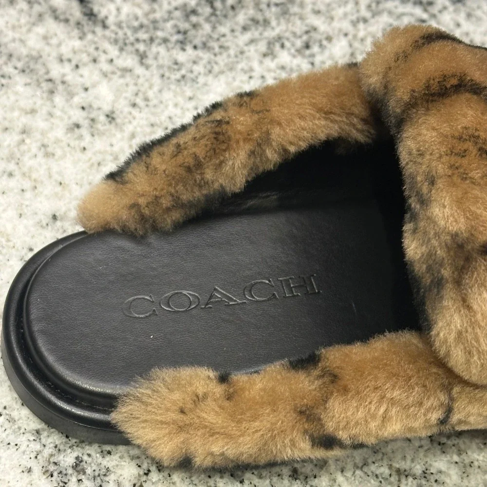 Coach Women's 8 B Sig Shrlg‎ Slip CC069 Signature Shearling Mules Coconut Black